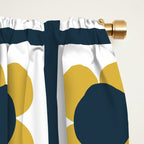 Scandi Flower Single - Retro Minimalist Floral Pattern in Light Mustard, Navy Blue, and White Window Curtain Gallery Image 2