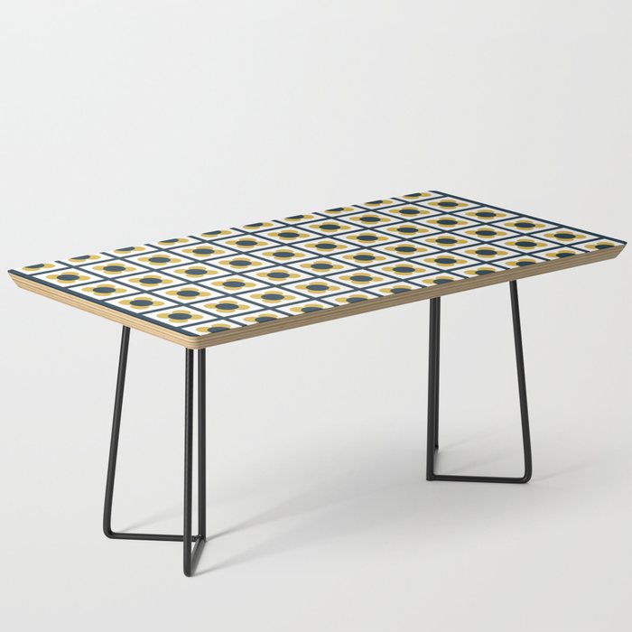 Scandi Flower Single - Retro Minimalist Floral Pattern in Light Mustard, Navy Blue, and White Coffee Table Gallery Image 1
