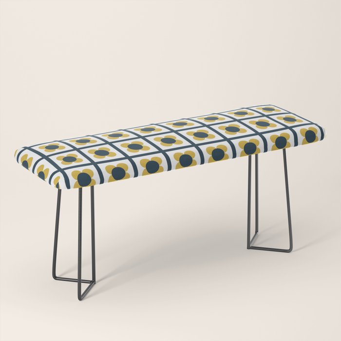 Scandi Flower Single - Retro Minimalist Floral Pattern in Light Mustard, Navy Blue, and White Bench Gallery Image 1