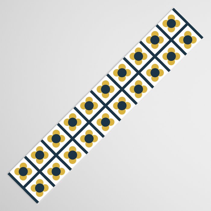 Scandi Flower Single - Retro Minimalist Floral Pattern in Light Mustard, Navy Blue, and White Table Runner Gallery Image 3