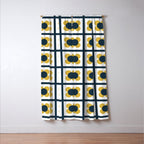 Scandi Flower Single - Retro Minimalist Floral Pattern in Light Mustard, Navy Blue, and White Window Curtain Gallery Image 3