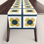 Scandi Flower Single - Retro Minimalist Floral Pattern in Light Mustard, Navy Blue, and White Table Runner Gallery Image 1