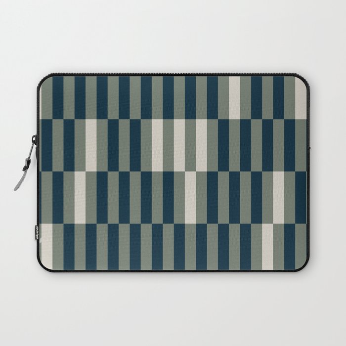 offset stripes Modern Geometric Abstract Shapes Green Black Cream Laptop Sleeve Gallery Image 1