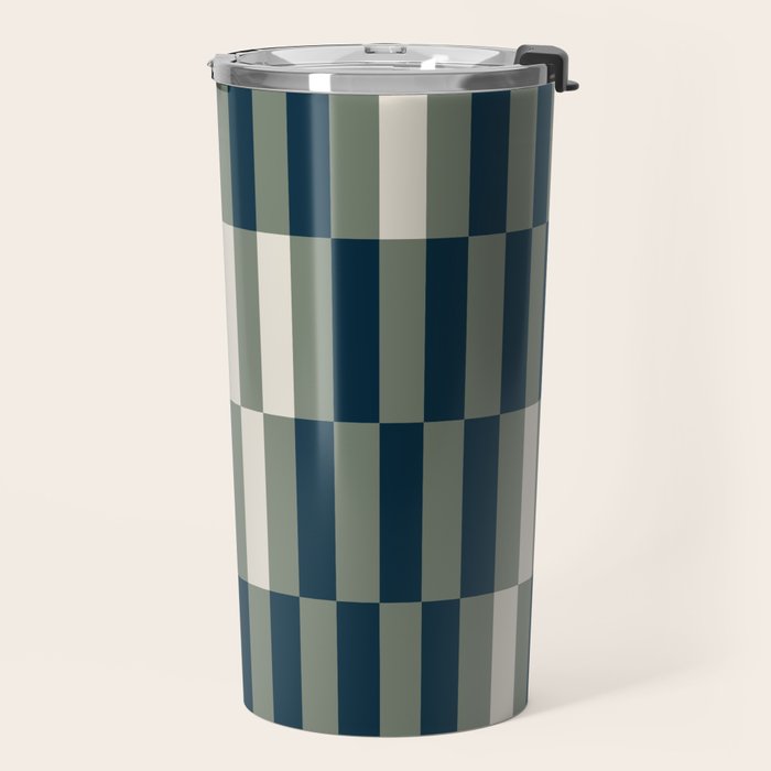 offset stripes Modern Geometric Abstract Shapes Green Black Cream Travel Mug Gallery Image 2