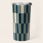 offset stripes Modern Geometric Abstract Shapes Green Black Cream Travel Mug Gallery Image 2