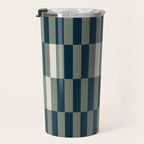 offset stripes Modern Geometric Abstract Shapes Green Black Cream Travel Mug Gallery Image 3