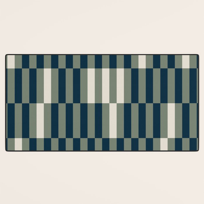offset stripes Modern Geometric Abstract Shapes Green Black Cream Desk Mat Gallery Image 3