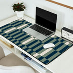 offset stripes Modern Geometric Abstract Shapes Green Black Cream Desk Mat Gallery Image 2