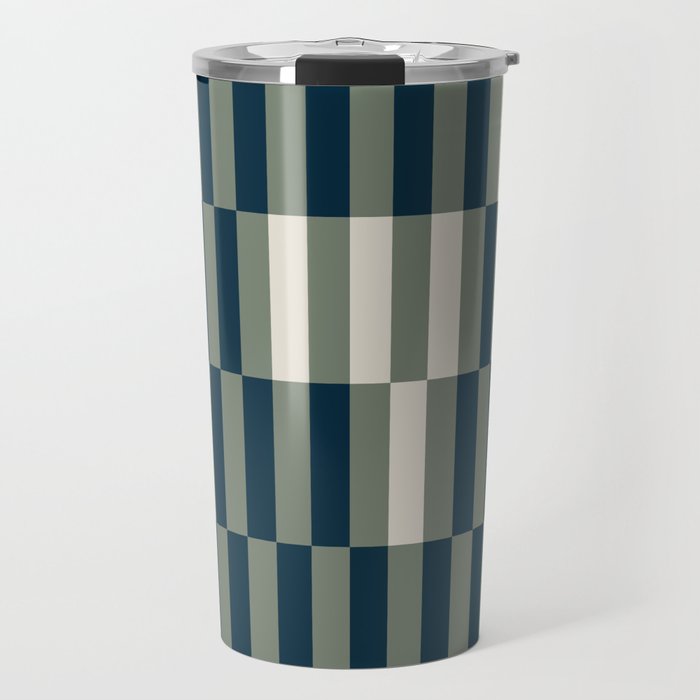 offset stripes Modern Geometric Abstract Shapes Green Black Cream Travel Mug Gallery Image 1