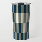 offset stripes Modern Geometric Abstract Shapes Green Black Cream Travel Mug Gallery Image 1