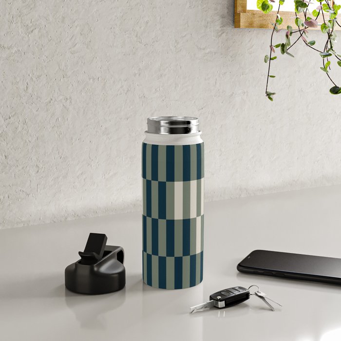 offset stripes Modern Geometric Abstract Shapes Green Black Cream Water Bottle Gallery Image 4