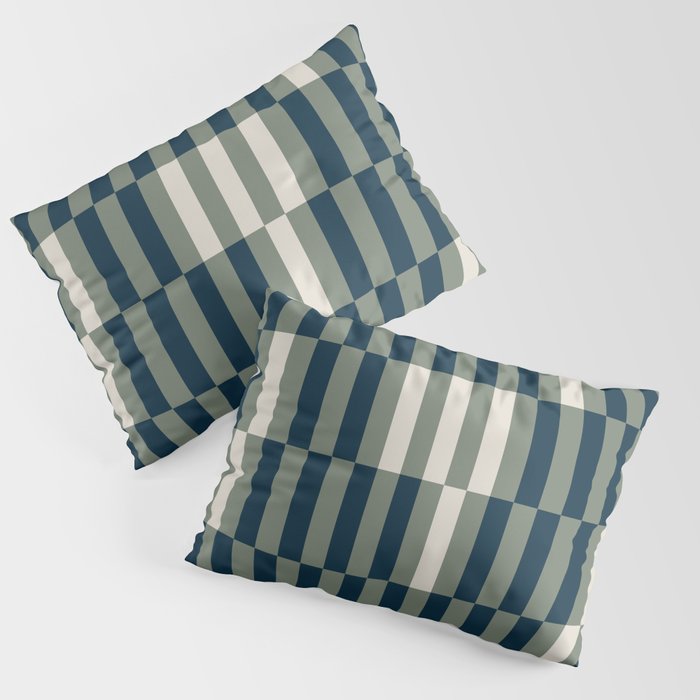 offset stripes Modern Geometric Abstract Shapes Green Black Cream Pillow Sham Gallery Image 1