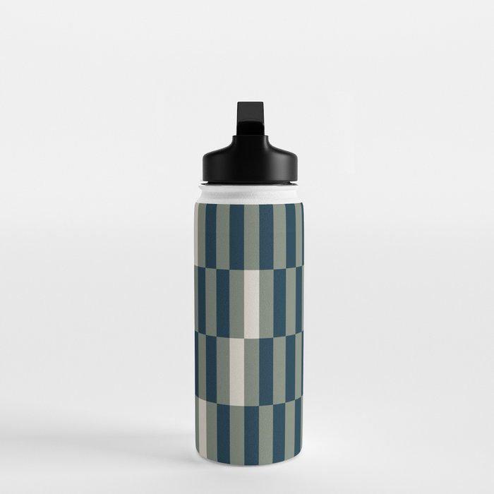 offset stripes Modern Geometric Abstract Shapes Green Black Cream Water Bottle Gallery Image 3
