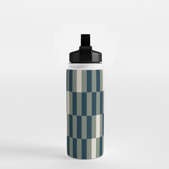 offset stripes Modern Geometric Abstract Shapes Green Black Cream Water Bottle Gallery Image 2