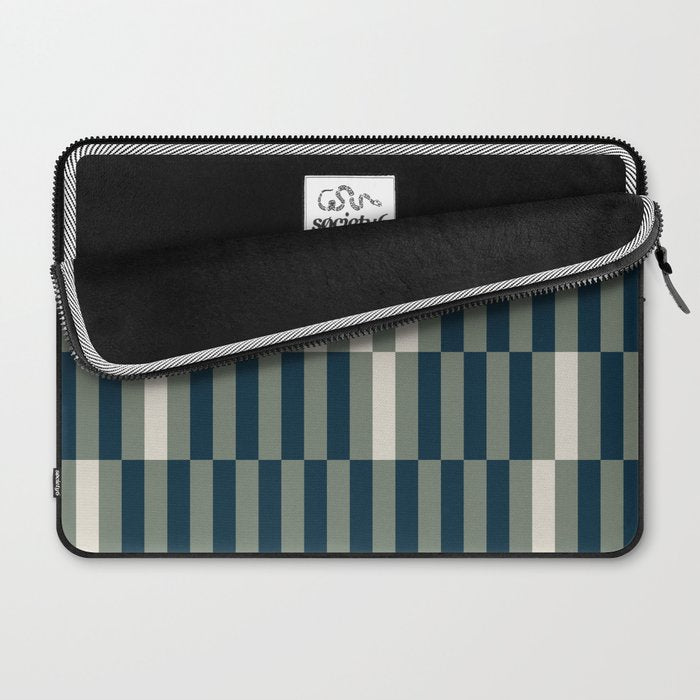 offset stripes Modern Geometric Abstract Shapes Green Black Cream Laptop Sleeve Gallery Image 2