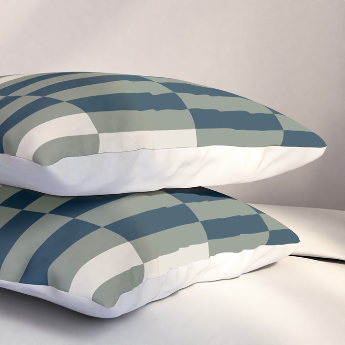 offset stripes Modern Geometric Abstract Shapes Green Black Cream Pillow Sham Gallery Image 3