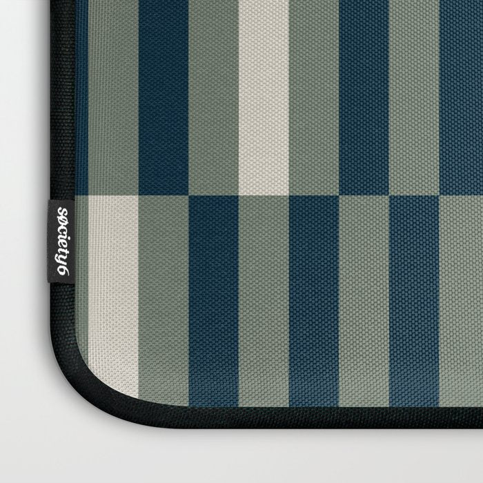 offset stripes Modern Geometric Abstract Shapes Green Black Cream Laptop Sleeve Gallery Image 3