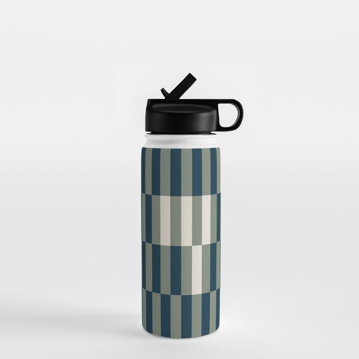 offset stripes Modern Geometric Abstract Shapes Green Black Cream Water Bottle Gallery Image 1