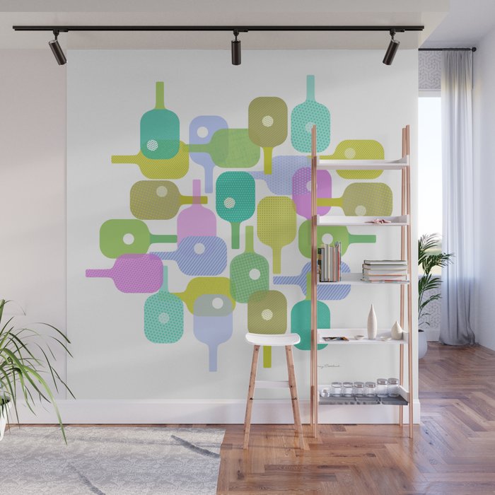 Mid Century Abstract Pickleball Shapes Wall Mural Gallery Image 1