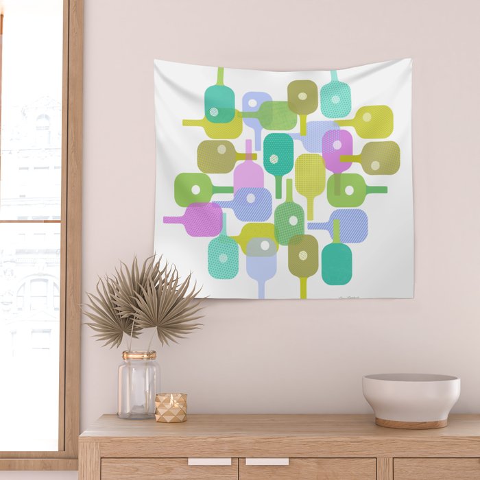 Mid Century Abstract Pickleball Shapes Wall Tapestry Gallery Image 2