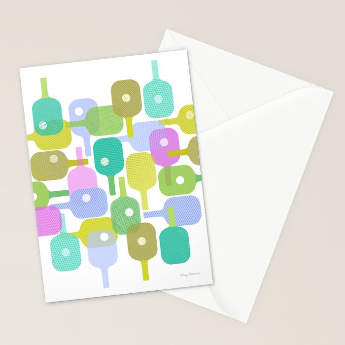 Mid Century Abstract Pickleball Shapes Stationery Card Gallery Image 2