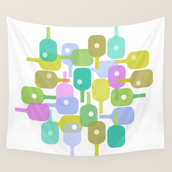 Mid Century Abstract Pickleball Shapes Wall Tapestry Gallery Image 4