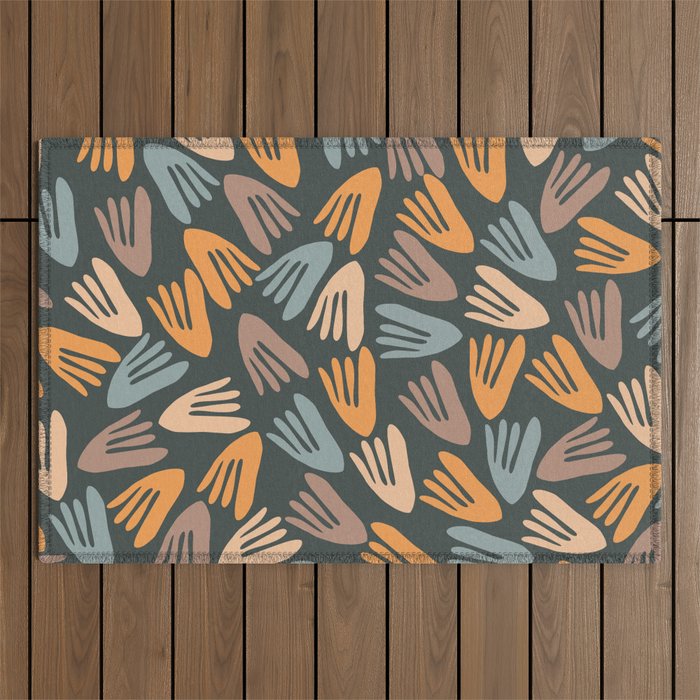 Papier Découpé Abstract Cutout Pattern Slate Blue Orange Blush Taupe Outdoor Rug Gallery Image 1