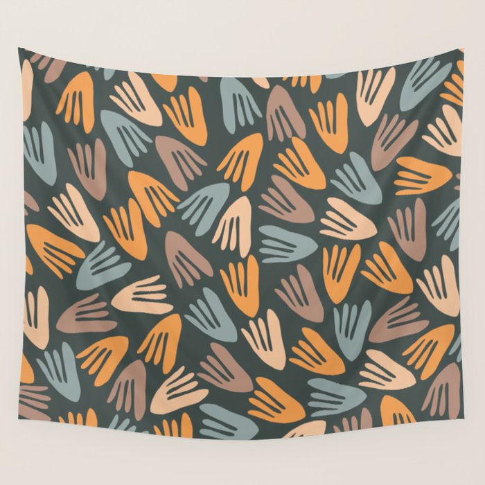 Papier Découpé Abstract Cutout Pattern Slate Blue Orange Blush Taupe Wall Tapestry Gallery Image 1