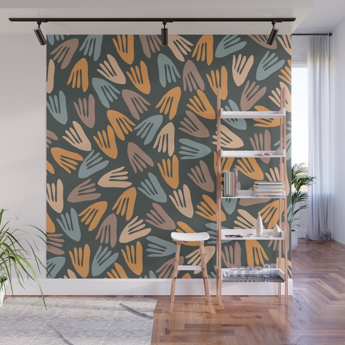 Papier Découpé Abstract Cutout Pattern Slate Blue Orange Blush Taupe Wall Mural Gallery Image 1