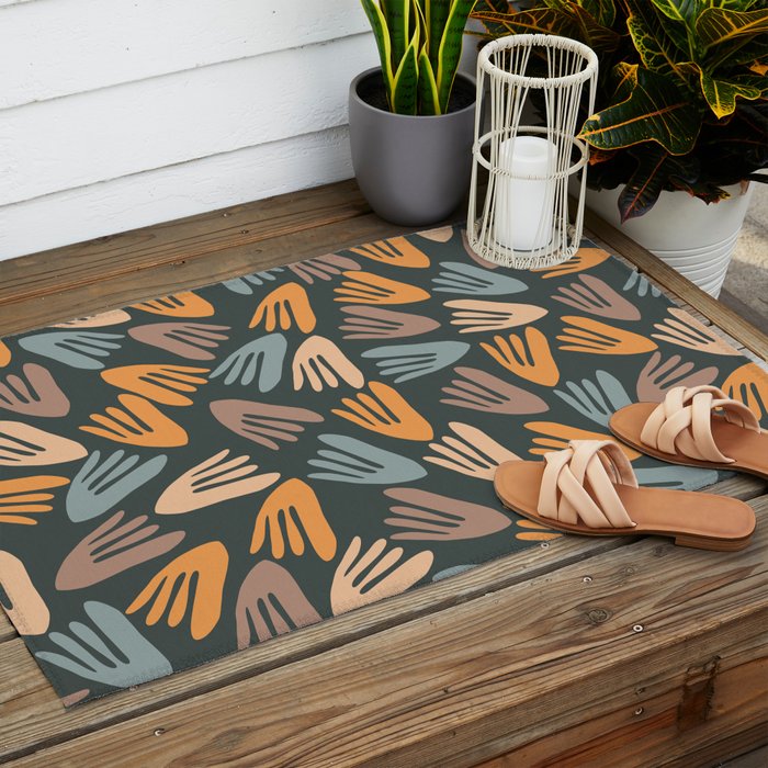 Papier Découpé Abstract Cutout Pattern Slate Blue Orange Blush Taupe Outdoor Rug Gallery Image 2