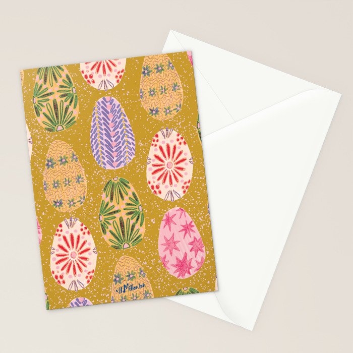 Colorful Folk Art Easter Eggs in Sandy Brown & Pink Stationery Card Gallery Image 2