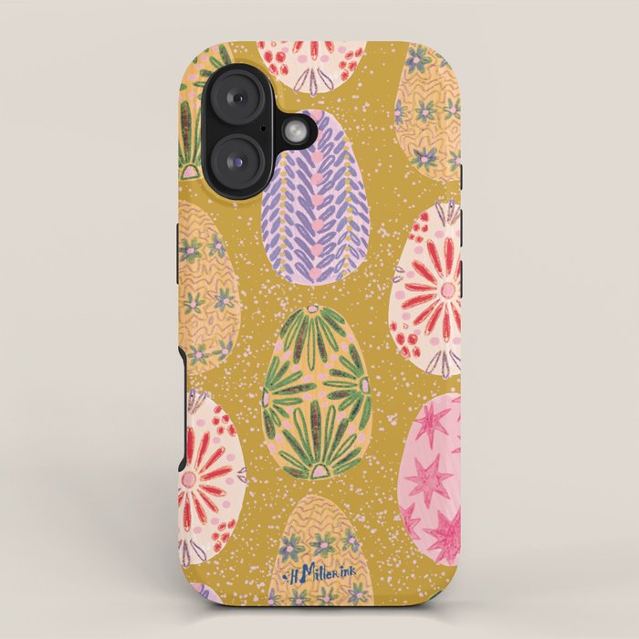 Colorful Folk Art Easter Eggs in Sandy Brown & Pink iPhone Case Gallery Image 1
