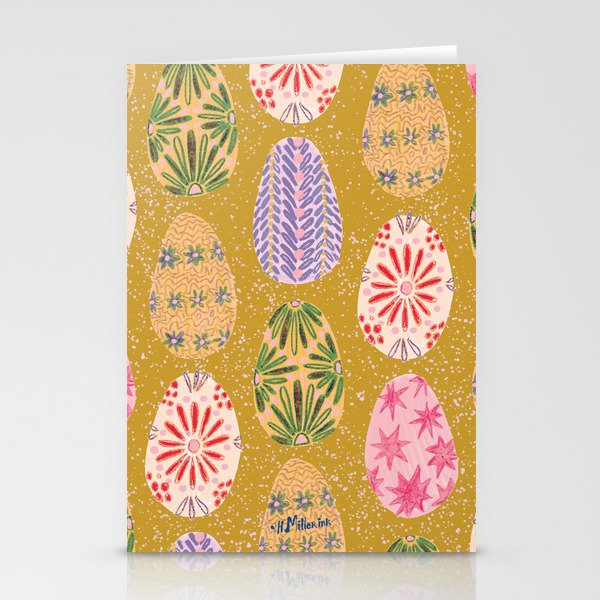 Colorful Folk Art Easter Eggs in Sandy Brown & Pink Stationery Card Gallery Image 2