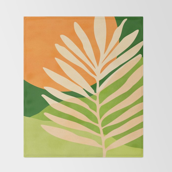 Sunny Palm Frond in Orange and Green Throw Blanket Gallery Image 2