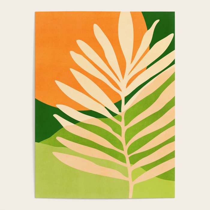 Sunny Palm Frond in Orange and Green Poster Gallery Image 1