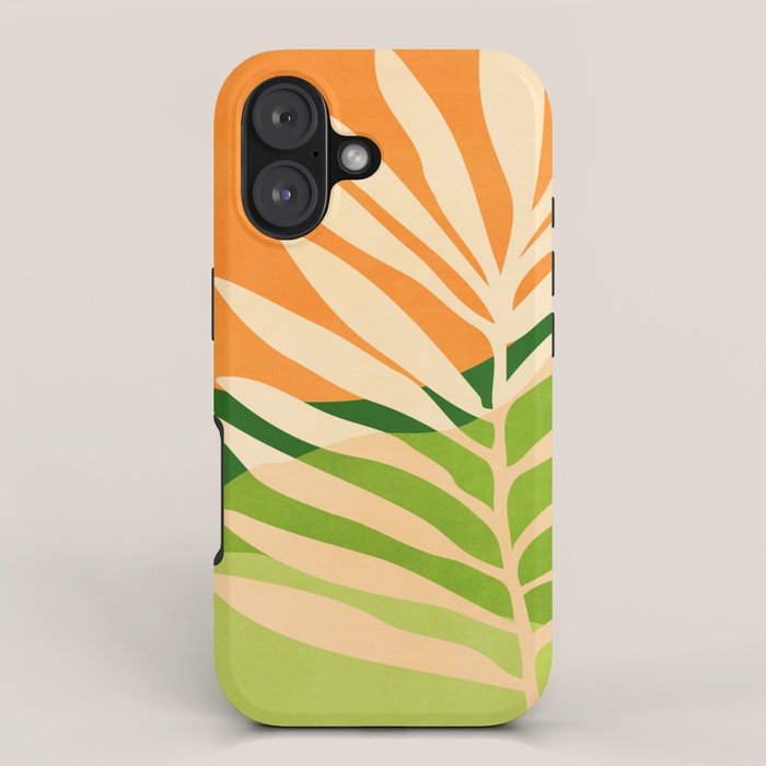 Sunny Palm Frond in Orange and Green iPhone Case Gallery Image 1