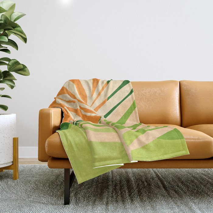Sunny Palm Frond in Orange and Green Throw Blanket Gallery Image 1