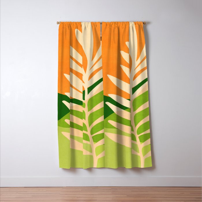 Sunny Palm Frond in Orange and Green Window Curtain Gallery Image 3
