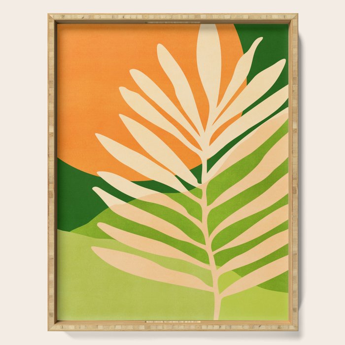 Sunny Palm Frond in Orange and Green Serving Tray Gallery Image 1