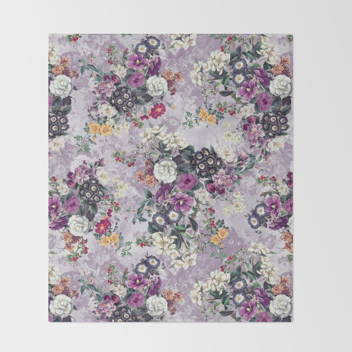 Botanical Flowers Purple Throw Blanket Gallery Image 2