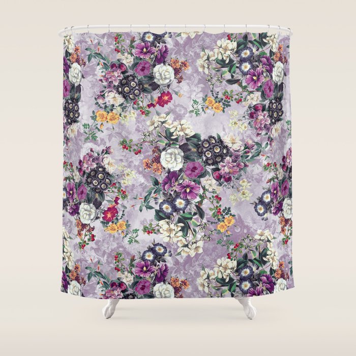 Botanical Flowers Purple Shower Curtain Gallery Image 1
