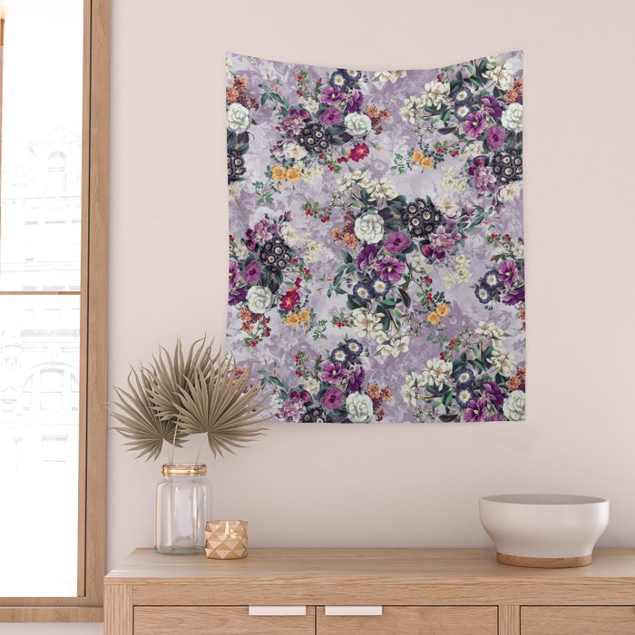 Botanical Flowers Purple Wall Tapestry Gallery Image 2