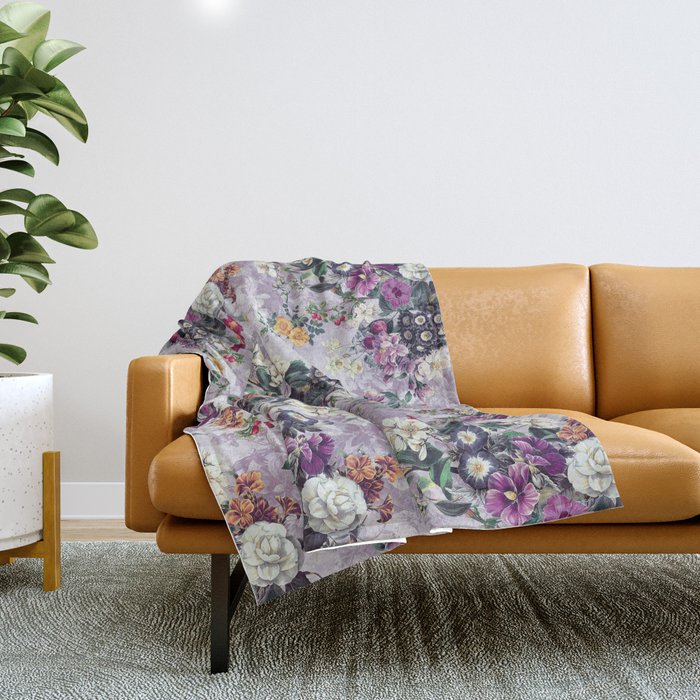 Botanical Flowers Purple Throw Blanket Gallery Image 1