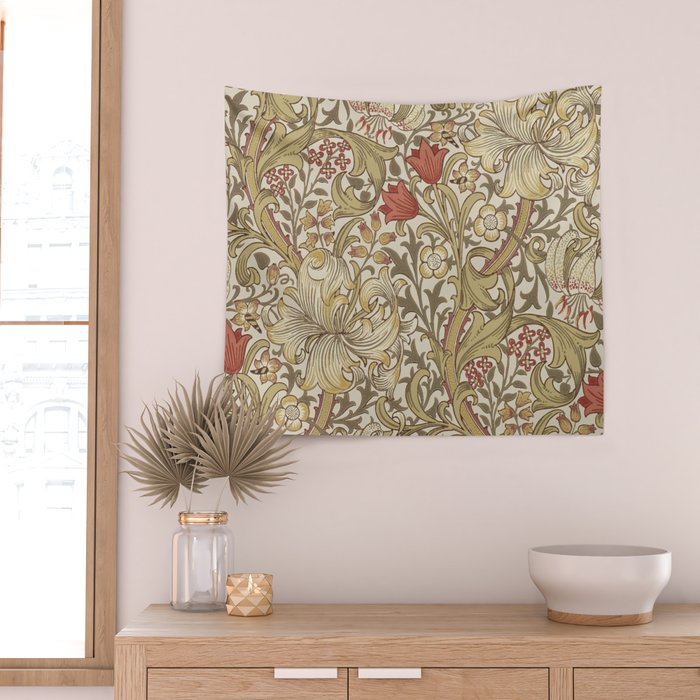 William Morris Vintage Golden Lily Biscuit Brick  Wall Tapestry Gallery Image 2