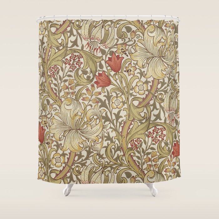 William Morris Vintage Golden Lily Biscuit Brick  Shower Curtain Gallery Image 1