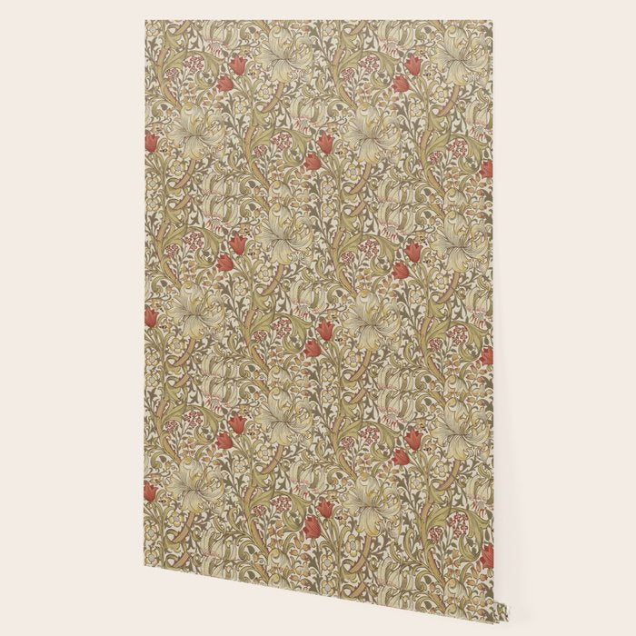 William Morris Vintage Golden Lily Biscuit Brick  Wallpaper Gallery Image 2