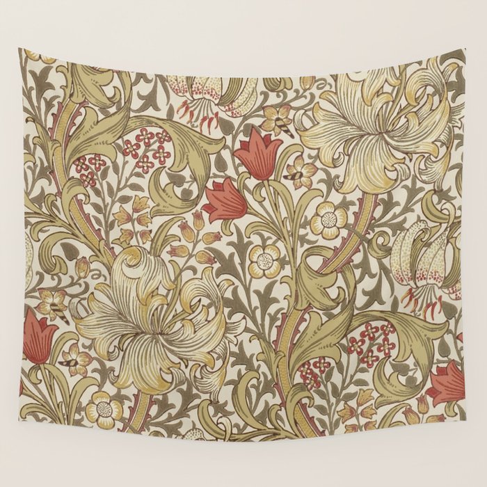 William Morris Vintage Golden Lily Biscuit Brick  Wall Tapestry Gallery Image 1