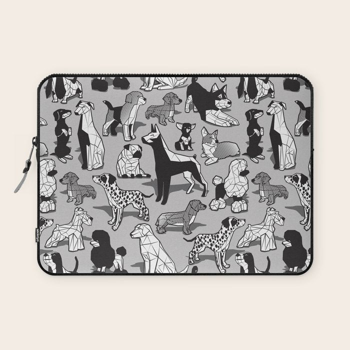 Geometric sweet wet noses // grey background black and white dogs Laptop Sleeve Gallery Image 1