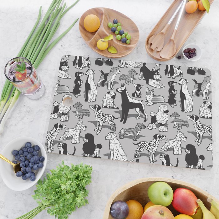 Geometric sweet wet noses // grey background black and white dogs Cutting Board Gallery Image 2