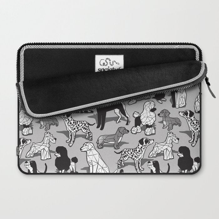 Geometric sweet wet noses // grey background black and white dogs Laptop Sleeve Gallery Image 2